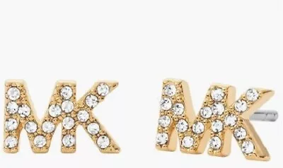 NWT Michael Kors Gold Tone MK Crystal Stud Earrings MKJX7632710 • $49.99