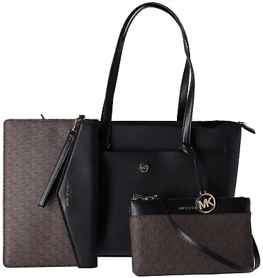 Michael Kors Maisie Large Leather 3-in-1 Tote Bag Black Brown MK Signature • $138