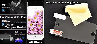 $12.99 • Buy Glass Tempered Resist / Plastic Screen Protector For Apple IPhone 5 6 6S 7 Plus