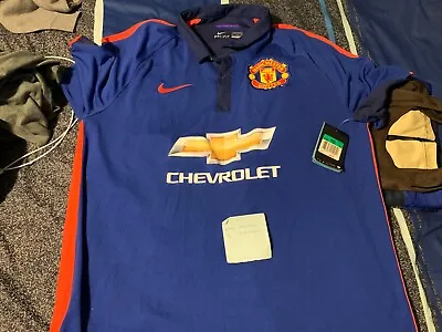 Nike Manchester United Blue Polo Jersey XL Chevrolet 2014 2015 Third 631205-419 • $99.99