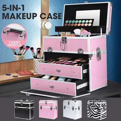$49.99 • Buy Makeup Organiser Cosmetic Case Portable Large Carry Storage Box With Mirror