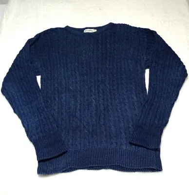 Piccadilly Cable Knit Heavy Crew Neck Sweater Mens Size XL Tall Blue Made In USA • $36