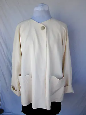 Oscar De La Renta White Silk Swing Coat Jacket L XL Italy VTG 90s Bespoke Trim • $167