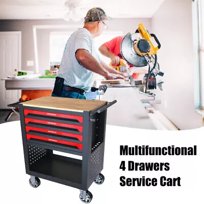 Mechanics Tool Utility Cart W/ 4-Drawer Lockable Ball Bearing Slides Steel Black • $379.99