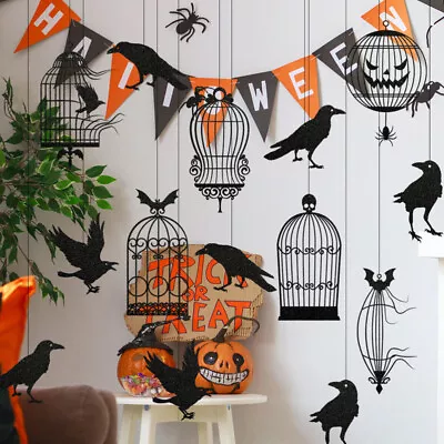 Halloween Hanging Paper Crow Set - Gothic Tree Decor-RL • £12.88