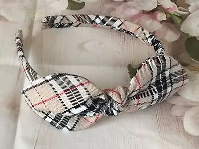 New Caramel Tartan Wired Bow Knot Fabric Alice Head Hair Band Aliceband Handmade • £5.49