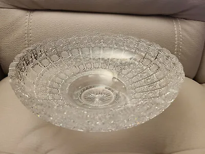 Bohemian Vintage Czech Cut Crystal Queen Lace Centerpiece Deep Bowl 12  In.#2 • $67.97