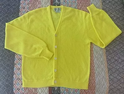 Vintage 60s Pebble Beach California Bright! Yellow Golf Cardigan Sweater XL • $20