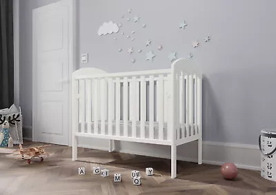 New Lilibet Baby White Cot With Drop Side – Optional Fibre Mattress 120x60x10cm • £139