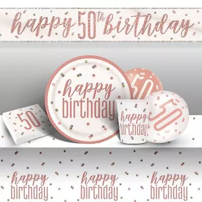 Rose Gold 50th Birthday Party Supplies Tableware Decorations Balloons Banners • £2.90