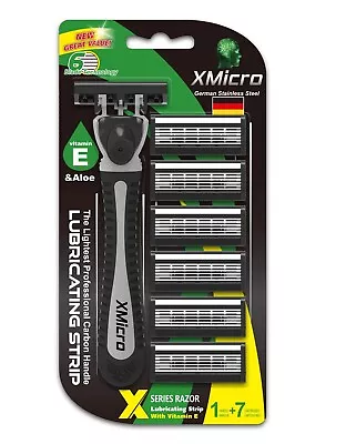 XMicro® Razors For Men 1 Razor 7 Blade Refills With Vitamin E Aloe Smooth Shave • $8.90