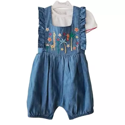 Nutmeg Baby Girls Denim Zoo Dungarees Top Shorts Summer Playsuit Romper Outfit • £6.45