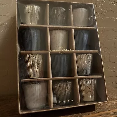 Pottery Barn Ribbed Mercury Glass Votive Candle Holders Tea Light Set Of 12 NEW • $43.95