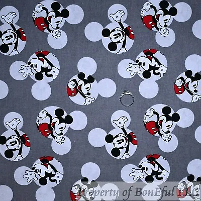 BonEful Fabric FQ Cotton Quilt Gray B&W Red Disney Mickey Mouse Head Face Boy US • $5.07