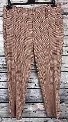 Womens Size 18 Trousers Crop Ankle Tailored Straight Leg Checked Beige 838 • £12.95