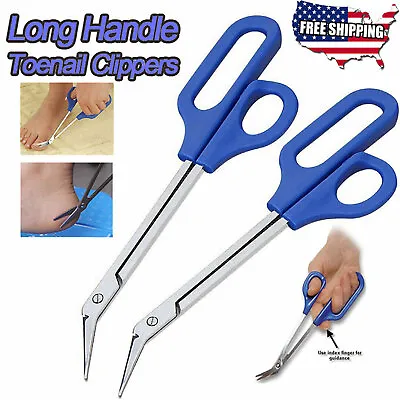 2-PCS Toenail Clipper LONG HANDLED  Scissors Nippers Easy Grip Precision Curved  • $4.79