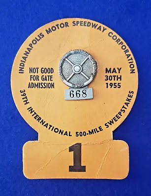 $169 • Buy 1955 Indy 500 SILVER #668 Pit Badge W/*Race Team* BUC #1 - BOB SWEIKERT Wins!