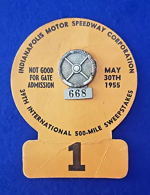 1955 Indy 500 SILVER #668 Pit Badge W/*Race Team* BUC #1 - BOB SWEIKERT Wins! • $220