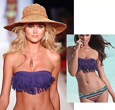 L Space Dolly Fringe Bandeau Iris Blueish Purple Bikini Swimsuit Top • $48.75