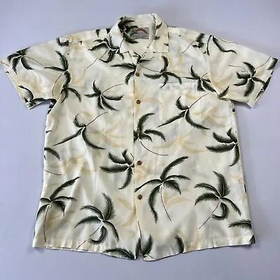 Paradise Found Men's Hawaiian Shirt Rayon Palm Button Magnum PI Beige Green XL • $27