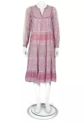 MATTA NY Nitika Purple Indian Print Quilted V-Neck Cotton Midi Dress Sz S /183 • $129.95