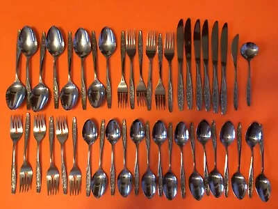 Ekco Eterna Flatware Stainless Vintage Rose Cotillion Pattern 44 Pc Set EUC • $45.95