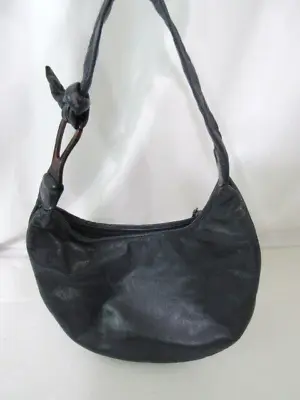 Morris Moskowitz Blue Leather Shoulder Strap Bag Zip Half Moon Shape Flat Vintag • $29.75