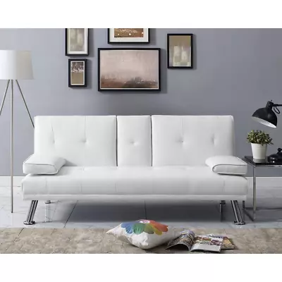 White Convertible Futon Sofa Bed Couch Modern Reclining Sleeper Sofa Bed Fold • $149.76