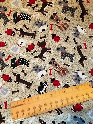 FQ Dog Fire Hydrant Bone Scottie Dachshund Terrier Cotton Fabric Fat Quarter • $9.99