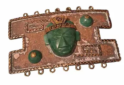 Vintage Casa Maya Nancarrow Mexican Jade/Copper/Brass 3D Tribal Head Belt Buckle • $49.50