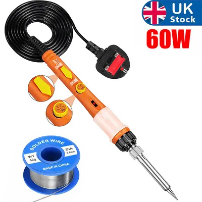 Soldering Iron Kit 60W Adjustable Temperature Welding Tool Set Solder Wire 0.8mm • £9.99