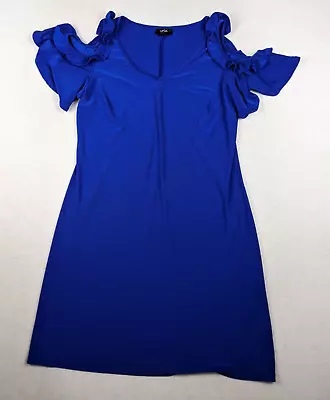 Msk - Women's Blue Stretch Knit Cold Shoulder Shift Dress - Size L • $14.39