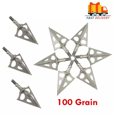 6pcs 100 Grain Broadheads Hunting Arrow Points Fits Compound Bow Practice • $35.50