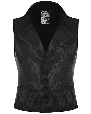 Punk Rave Mens Gothic Steampunk Aristocrat Waistcoat Vest Black Damask Wedding • $33.28