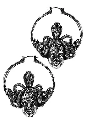 Restyle Gothic Medusa Silver Tone Hoop Earrings • $28.92