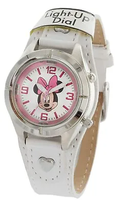 Disney Minnie Mouse Watch Easy To Read Silver Dial  Lights Up  On White Band New • $29.99