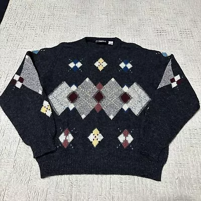 London Fog Men’s L Argyle 100% Shetland Wool Pullover Sweater Geometric • $24.99