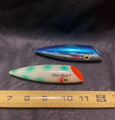 SILVER HORDE 5 Vintage Fishing Lures Lot Of 2 Salmon Plugs - No Hooks 4.5” • $19.99