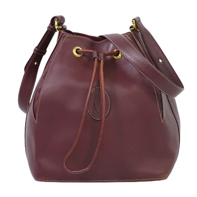 $199 • Buy Cartier Must Leather Drawstring Shoulder Bag Bordeaux Gold