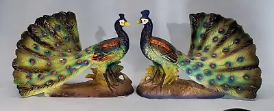 $34.95 • Buy Vintage Ceramic 8.5  Long Peacock Bird Figurine Artmark Set Of 2 Japan