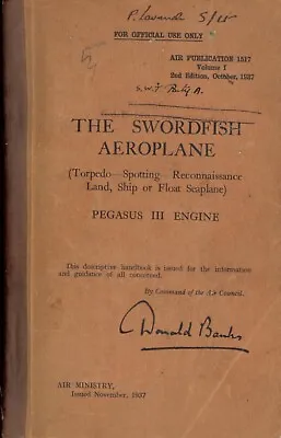 FAIREY SWORDFISH MANUAL AP 1517  1937 RARE DETAIL Fleet Air Arm PDF Period WW2 • £8.55