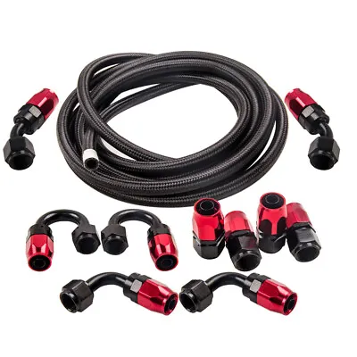 AN8 8AN Nylon Braided Oil Fuel Line + Fitting Hose End Adaptor Kit Red And Black • $85.99