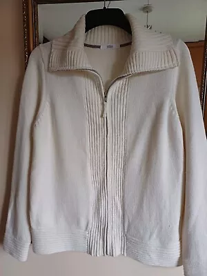 Ladies M&S Cotton White Ribbed Zip Cardigan UK 16 • £10