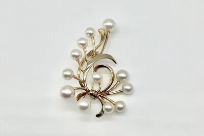 Mikimoto 14k Yellow Gold 12 Count Pearl Spray Brooch • $495
