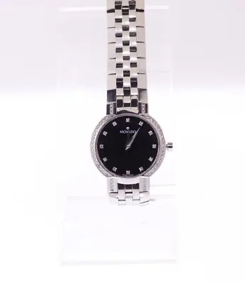 Ladies Movado 0605586 Stainless Steel Faceto Diamond Black Dial Watch • $958.40