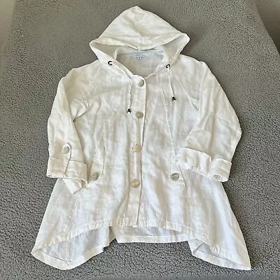 Sigrid Olsen Hoodie Womens Medium White 100% Linen Button Up Summer Ladies • $38.75