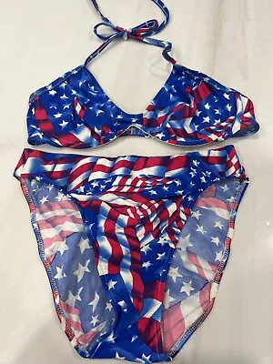 £52.65 • Buy Venus Vintage Patriotic Stars Stripes Bikini Booster Top C & Bottoms M Perfect