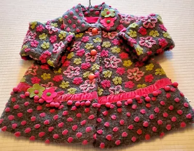 Corky & Company Fleece Coat Size 12 MONTHS Floral Pattern Acrylic GRAY MULTI • $19.99