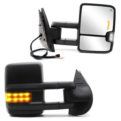 Pair Towing Mirrors For 2007-2013 Chevy Silverado Power Heated Smoke Turn Signal • $138.25