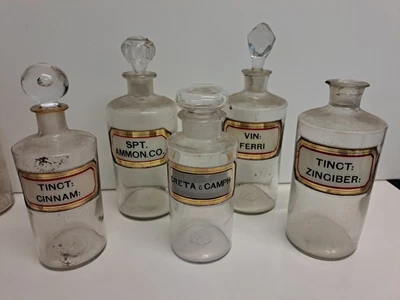 £95 • Buy SET OF 5 LARGE Apothecary Antique Glass Chemist Bottles  C1880 ◇